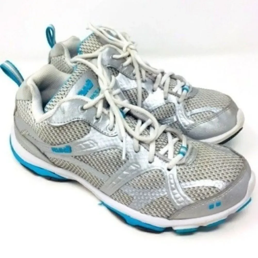 Ryka Enhance 2 gray silver and blue lace up sneakers 7.5 BoxC vintage style